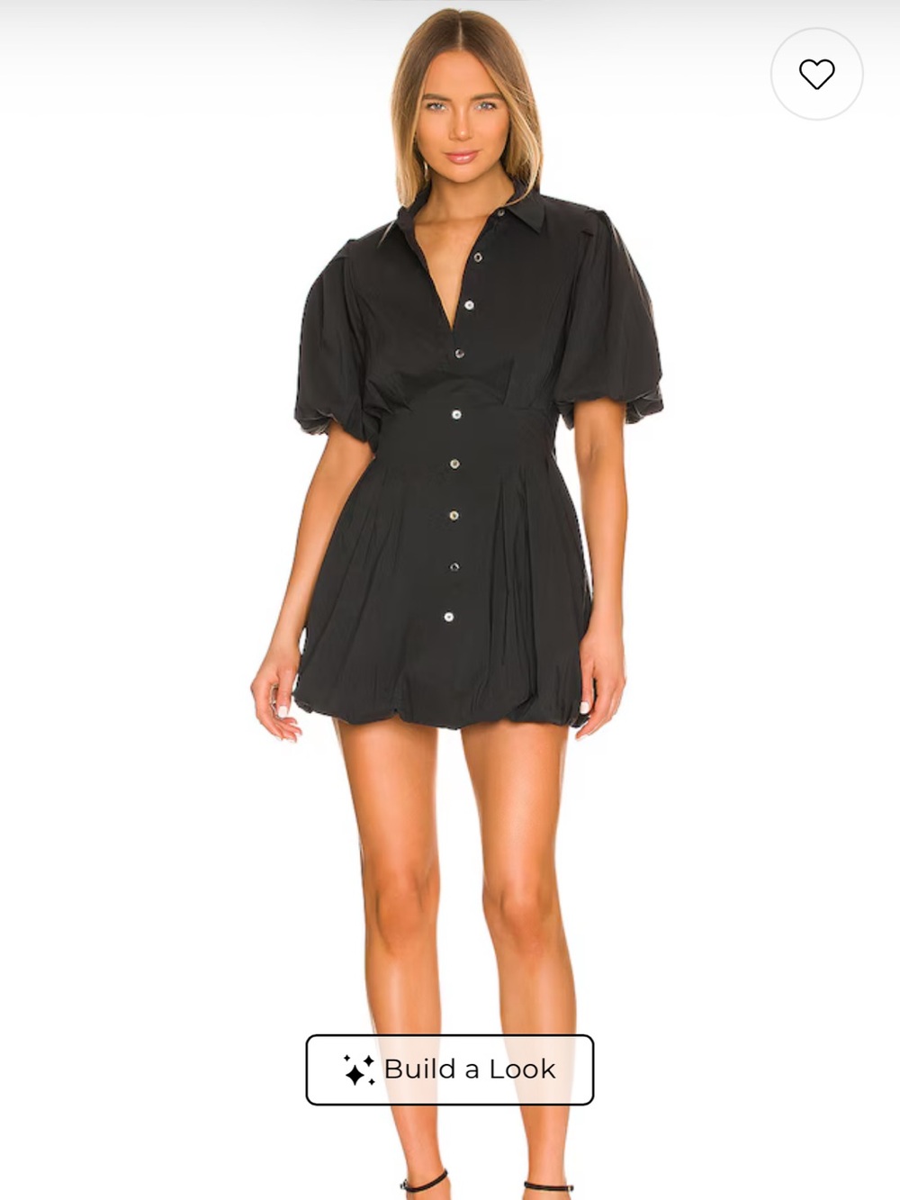 SIMKHAI Cleo Black Puff-Sleeve Button-Front Mini Dress size 14